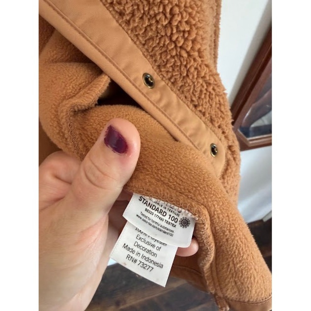 Cozy Sonoma Sherpa Fleece Jacket Womens 1X Brown Teddy Snap Front Mock Neck Soft - Picture 5 of 9